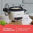 BLACK+DECKER 3-Cup Rice Cooker, RC503, 1.5-cup Uncooked Rice, Steaming Basket, Removable Non-Stick Bowl, One Touch, White