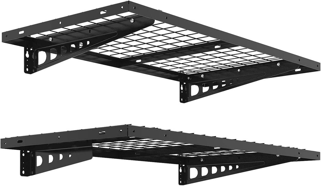 FLEXIMOUNTS 2 Pack 2x4ft Garage Storage 24x48 inch Heavy Duty Bike Wall Shelving Rack, 440lbs Total Weight Capacity, Black, Pro Series