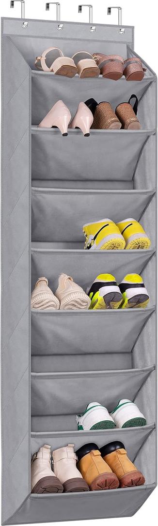 KEETDY Over the Door Shoe Organizer with 8 Deep Pockets, Hanging Shoe Rack for Closet Hanger Fits 20 Pairs Shoe Holder for Narrow Door Shoe Storage, Grey