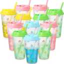 Easter Party Decorations Includes 24 Pcs Easter Cups with Lids and Straws, 16 oz Plastic Easterr Eggs Pattern Party Cups for Party Favors Supplies Decor