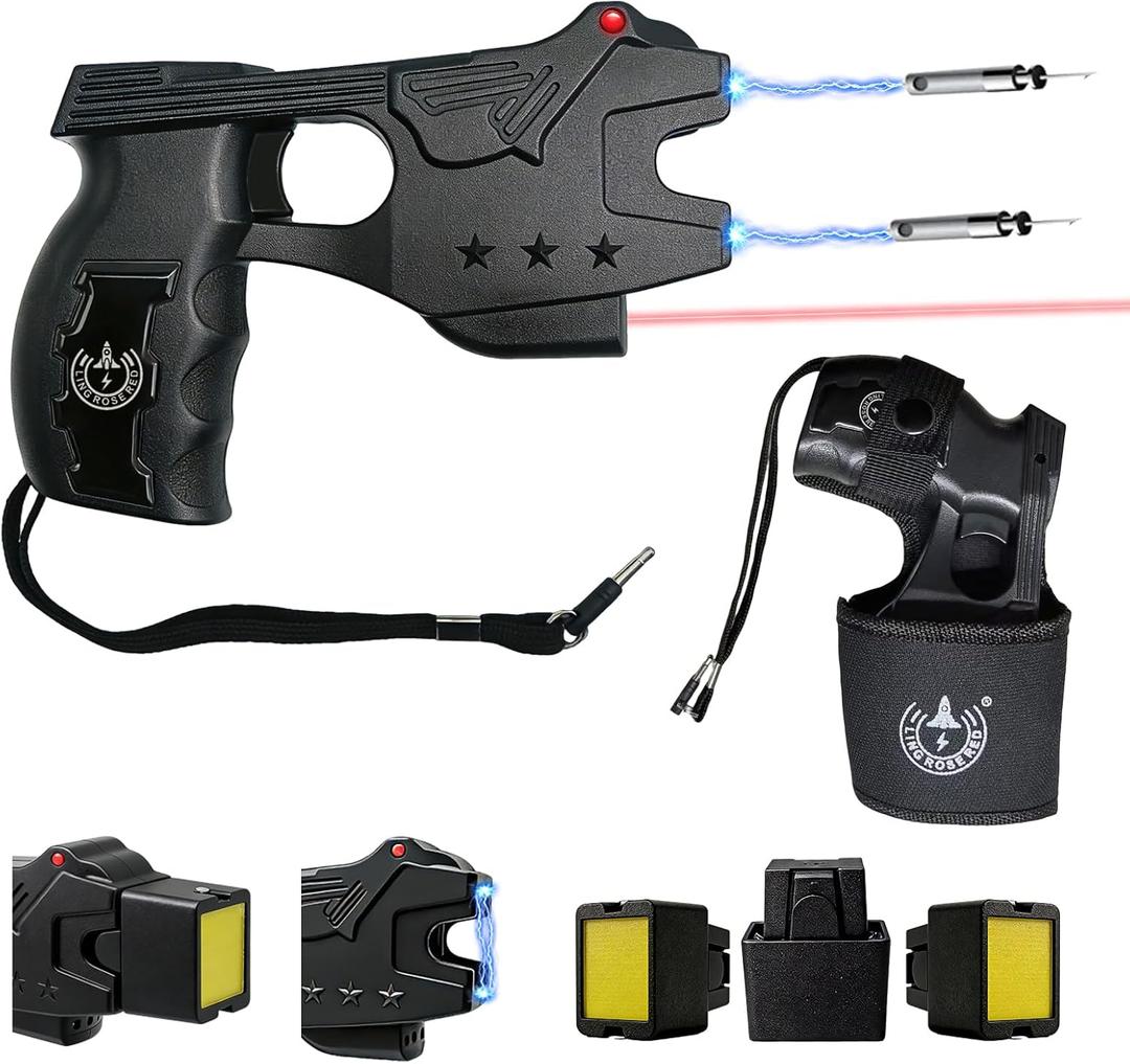 Heavy Duty Stun Gun for Self Defense,15 Foot Range, 1.80 C Painful,LED Flashlight,Rechargeable Stun Gun for Man and for Woman,Free Holster Included - Design Patent Pending