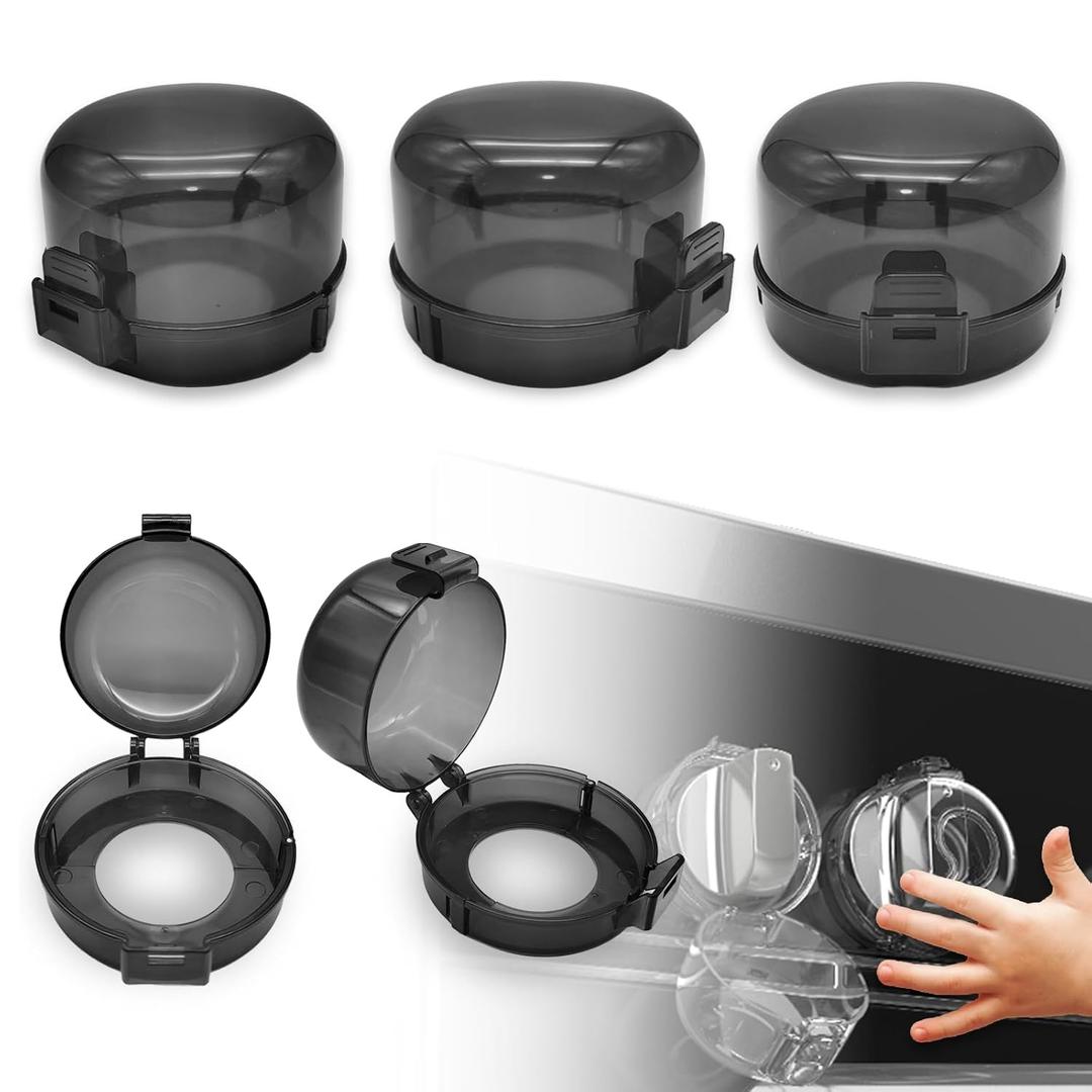 Stove Knob Safety Covers 5-Pack - Childproof & Pet Proof Locks for Gas/Electric Ovens, Heat-Resistant Clear Guards, Easy Damage-Free Install (Transparent Black)