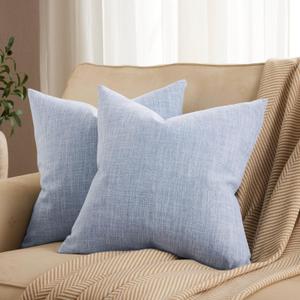 ZeeMart Rustic Cotton Linen Throw Pillow Covers Set of 2, 18x18 Inch Blue, Farmhouse Style Decorative Couch Pillow Cases Dusty Blue Cushion Covers for Sofa Bed Living Room Home Decor