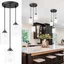 TENGXIN 3 Light Pendant Light,Matte Black Modern Pendant Light for Kitchen Island,Hanging Light with Dual Glass Shade,Farmhouse Pendant Lights for Dining Room,Bedroom,TXPLBK04