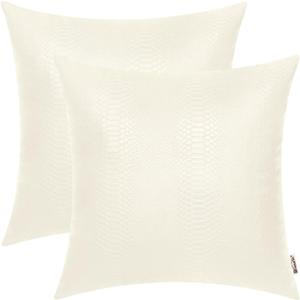 BRAWARM Ivory White Leather Throw Pillows 22 X 22 Inches - Snake Leather Pillow Covers Pack of 2, Faux Leather Decorative Pillow Covers for Couch Living Room Garden Bed Sofa Home