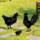 TT & MM Chicken Gifts for Women/Men,Metal Chicken Yard Decor 3 Pcs Rooster Decorations Garden Stakes,Hen/Chicks Silhouette Statues for Yard Art,Backyard,Patio,Lawn,Outdoor Decor