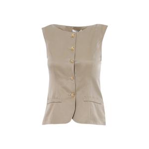 Floerns Women's Elegant Sleeveless Floral Button Down Blouse Crew Neck Office Tank Beige M