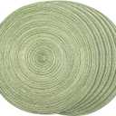 FunWheat Round Braided Placemats Set of 6 Place mats for Dining Tables Woven Heat Resistant Table Mats 15 inch (Light Green)