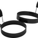 COTEY 3.5" Egg Rings Set of 2 with Silicone Handle, Large Ring for Frying Eggs, Round Mold for English Muffins - Griddle Cooking Shaper for Breakfast (Black)