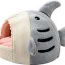 Cat Mat Shark-Shaped Kennel Kitten Bed, Shark Cat Bed Cave, Plush Semi-Enclosed House for Cats & Small Dogs, Cozy Kennel with Removable Cushion, Fun Hideout Bed for Indoor Pets  (Grey)