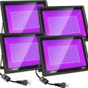 4 Pack 500W Black Lights Fixture, Blacklight Flood Light with Plug and Switch, IP66 Waterproof Blacklight for Halloween Party, Glow in The Dark, Stage Light, Body Paint, Neon Glow