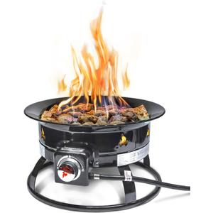 Outland Living Portable Propane Fire Pit, 19-inch, 58,000 BTU with Fire Pit Cover & Carry Kit, Smokeless Gas Firebowl | Perfect for Camping, Patio, Backyard, Tailgating, Deck, RV| Black 893 Deluxe