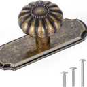 8 Pack Vintage Antique Brass Cabinet Knobs with Backplate, Drawer Pulls for Kitchen, Dresser Cabinet Hardware for Bedroom, 1-1/4 Inches Diameter Handles