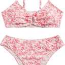 COZYEASE Girls' 2 Piece Ditsy 14yr Floral Print Knot Front Ruched Triangle Bikini Swimsuit