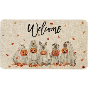 Roszwtit Fall Door Mat 30 X 17 Inch Fall Halloween Dog Welcome Doormat Indoor Outdoor Entrance Floor Mat Non Slip Autumn Halloween Decor Rubber Mats