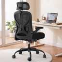 Home Office Desk Chairs, Ergonomic Office Chair with Lumbar Support & 3D Headrest, Computer Desk Chair with Flip-up Armrests, Perfect for Office or Study, Black/Carbon Fiber