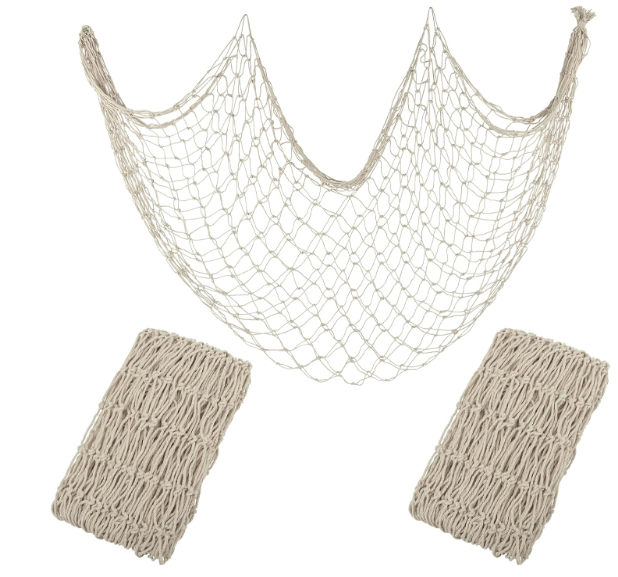 2 Pack Fish Net Decorations for Party (Beige)