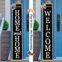 Outdoor 2in1 Welcome Sign for Front Door Home Sweet Home Sign for Farmhouse Tall Outdoor Front Porch Standing 2 Sided 45"X9" Large Vertical Leaner Rustic Outside Decor (Wood Black), 45L" x 9W"