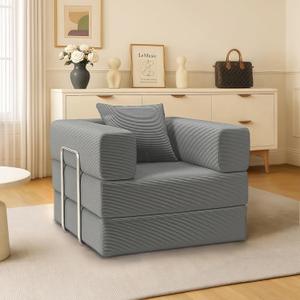 Single Couch Sofa for Small Spaces , 2-in-1 Single Boneless Sofa with Soft Corduroy Foldable Chair Lounger Sleeper Sofas for Small Apartment, Living Room, Home Officee(Light Gray, 35.43" Single Sofa)