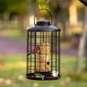 Mosloly Caged Bird Feeders Metal - 3 Lbs - Squirrel-Proof Wild Bird Feeders, Clear Tube Feeders Hanging Outside Starling Proof, Detachable Cleaning, 4 Feed Ports(Copper)