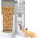 Hamster Water Bottle Standing Water Dispenser No Drip 2 in 1 Large Capacity Small Animal Automatic Food Bowl for Cage Accessories for Hamsters Gerbils Mice (Gray, 5.91 in X 4.13 in X 4.33 in)