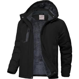 Kids Winter Jackets Warm Fleece Waterproof Snow Jacket with Zipper Pockets Detachable Hood (Large, Black)