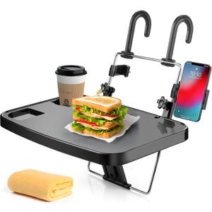 AutoChoice Foldable Car Seat Back Portable Tray with Phone Mount for Food Dining Drink and Laptop, Hanging Car Steering Wheel Tray(Upgrade)