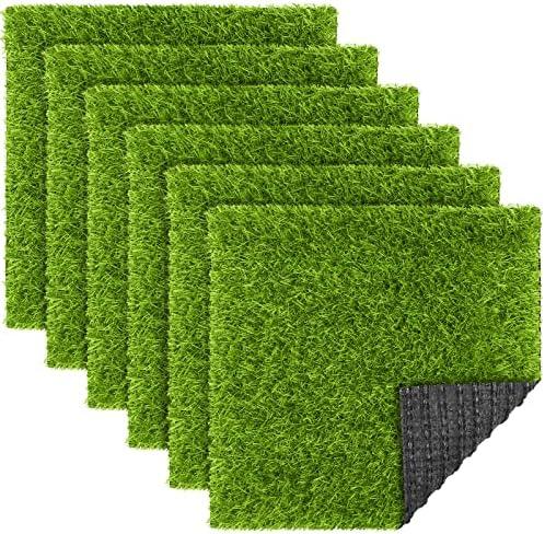 TURSTIN 2 Packs Artificial Grass Square Mat 12 x 12 Inch Fake Grass Turf Patch with Drainage Hole Synthetic Garden Grass Tiles Realistic Grass Rug for DIY Indoor Outdoor