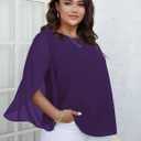 SCOMCHIC Plus Size Blouses for Women Summer Chiffon 3/4 Sleeve Tunic Tops Dressy Scoop Neck Casual Loose Flowy Shirts (XXL)