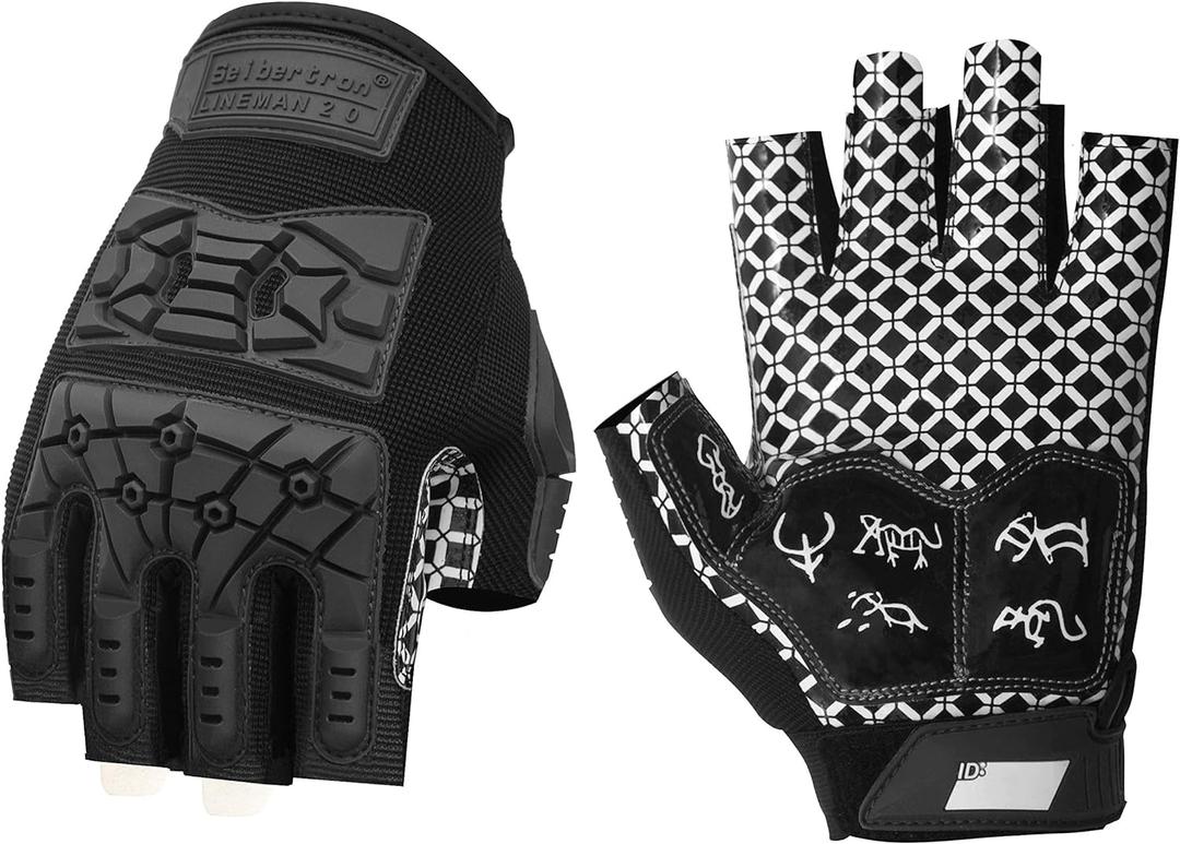 Seibertron Lineman 2.0 Padded Palm Football Receiver Gloves, Flexible TPR Impact Protection Back of Hand Glove Adult and Youth Sizes (Fingerless Black)