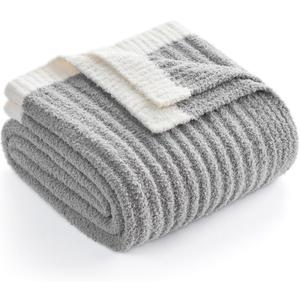 Snuggle Sac Soft Ribbed Throw Blanket for Couch, Microfiber Fluffy Knit Throws, Luxurious Fuzzy Blankets for Couch, Sofa, Travel, Grey, 50x60 inches