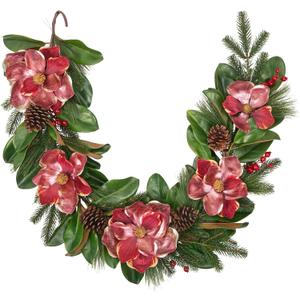 Briful 5FT Christmas Magnolia Flower Garland with Pine Cones Berries Artificial Silk Floral Vine Faux Flower Garland for Xmas Backdrop Table Wall Wedding Party Home Decor