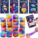 28 Packs Valentines Day Gifts for Kids, Valentines Galaxy Hearts Slime with Valentines Cards Stress Relief Fidget Toy School Classroom Prizes Gifts for Kids Boy Girl Valentine Party Favors