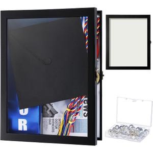 DoubleFill Graduation Shadow Box, 16 x 20 Inch Large Graduation Shadow Frame with Glass Window and Metal Lock, for Graduation Keepsake Memorabilia Pictures Flowers Medals Tickets