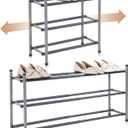 STORAGE MANIAC Expandable Shoe Rack, 12 Pairs Stackable Small Shoe Rack, Metal Adjustable Shoes Organizer for Closet, Entryway, Hallway, Garage, Front Door, Shoes Shelves, Black 3 Tier