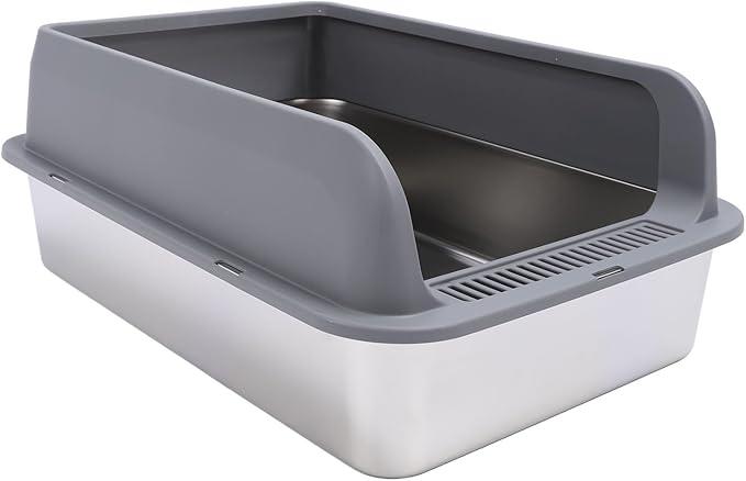 Stainless Steel Litter Box, High-Sided Cat Litter Pan, Extra Large Metal Litter Box With Tall Wall Sides, Cat Litter Enclosure