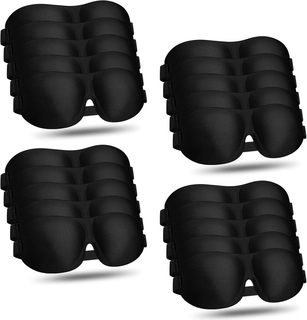 Bonuci 20 Pack Sleep Mask Blackout 3D Eye Mask for Ultralight Sleeping Night Blindfold Eye Covers with Adjustable Strap for Men Women Travel Gift Back and Side Sleeper (Black Bulk)