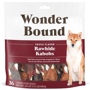 Amazon Brand - Wonder Bound Triple Flavor Rawhide Kabobs for Dogs, Variety, 1.5 pound (Pack of 1)