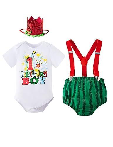 MOMMY'S NEW MAN Toddler Baby Boys First Birthday Melon Birthday Outfit Romper Top + Shorts + Suspenders Photo Shoot Clothes 18-24M