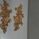 Beaded Lace Applique Pair with Claw Rhinestones & Glass Crystals, Hand-Embroidered Sew on Patch for Bridal Dress/Costume Decoration (Brown)