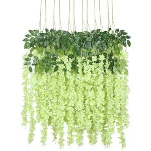 Duovlo 12 Piece Artificial Silk Wisteria Vine 3.6 Feet Hanging Flower Garland String Home Party Wedding Decor (Green)