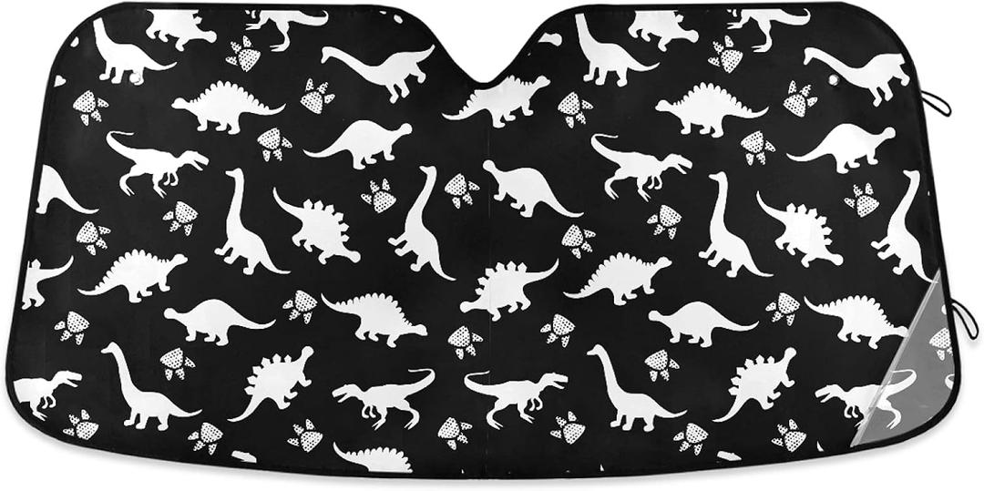 Cute Dino Footprints Paw Car Sun Shade Windshield White Dinosaurs Sunshades Reflective UV Rays Protector Keep Your Vehicle Cool Visor Cover Foldable Retractable for Car Truck SUV (55 inch * 27.6 inch, multi 15)
