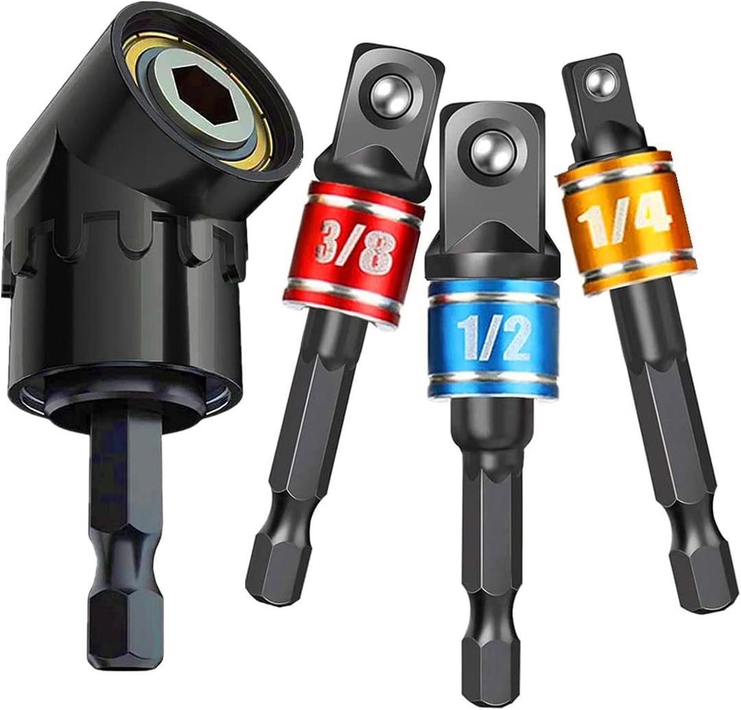 CIGOTU Impact Grade Socket Adapter Set - 3 Pcs Extension Drill Bit Socket Wrench Adapter for Impact Driver 1/4 3/8 1/2" Drive, 105 Degree Right Angle Drill Attachment for Household Workplace Industry