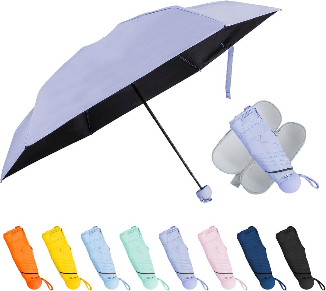TopTie Compact Mini Umbrella for Purse, Small Sun & Rain Umbrellas with Case, Travel Folding Umbrella (Purple)