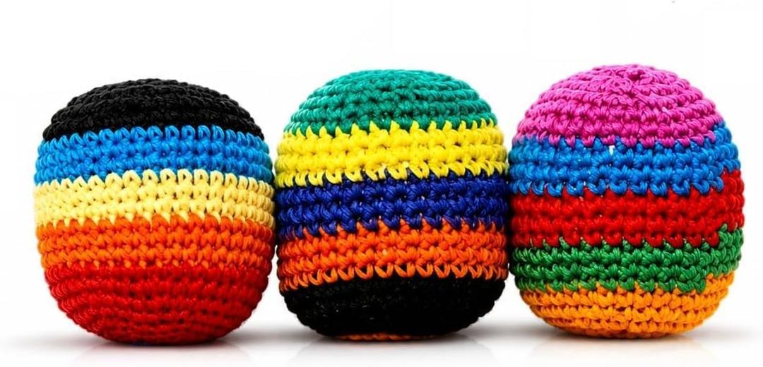3PCS Hacky Hand-Made Knitted Footbag Set, Crochet Footbags for Adults & Beginners, Assorted Random Color Kick Sack Balls, Juggling Balls for Coordination Training, Outdoor Games, Party Favors