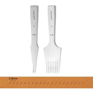 WUTA Sharp Pricking Iron French Style Leather Chisel All-Polished Die-Steel Chisel Punching Tool Kits for Leather Working Tools (Obverse 3.38 mm 2 Teeth+8 Teeth)
