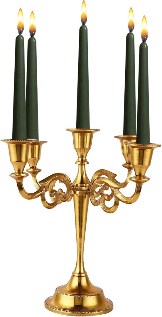 Rely+ 5 Arm Candelabra Taper Candle Holders Decorations Indoor Kitchen Dcor Table Candles Candlestick Candelabra Centerpiece (Gold)