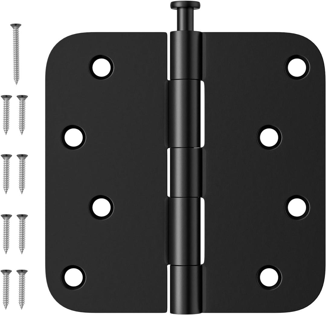 6 Pack Rounded Door Hinges 4 Inch, Black Exterior & Interior Door Hinge with 5/8'' Radius Corner, Removable Pin, Perfect for Heavy-Duty Front & Back Door, Antirust & No Squeaks