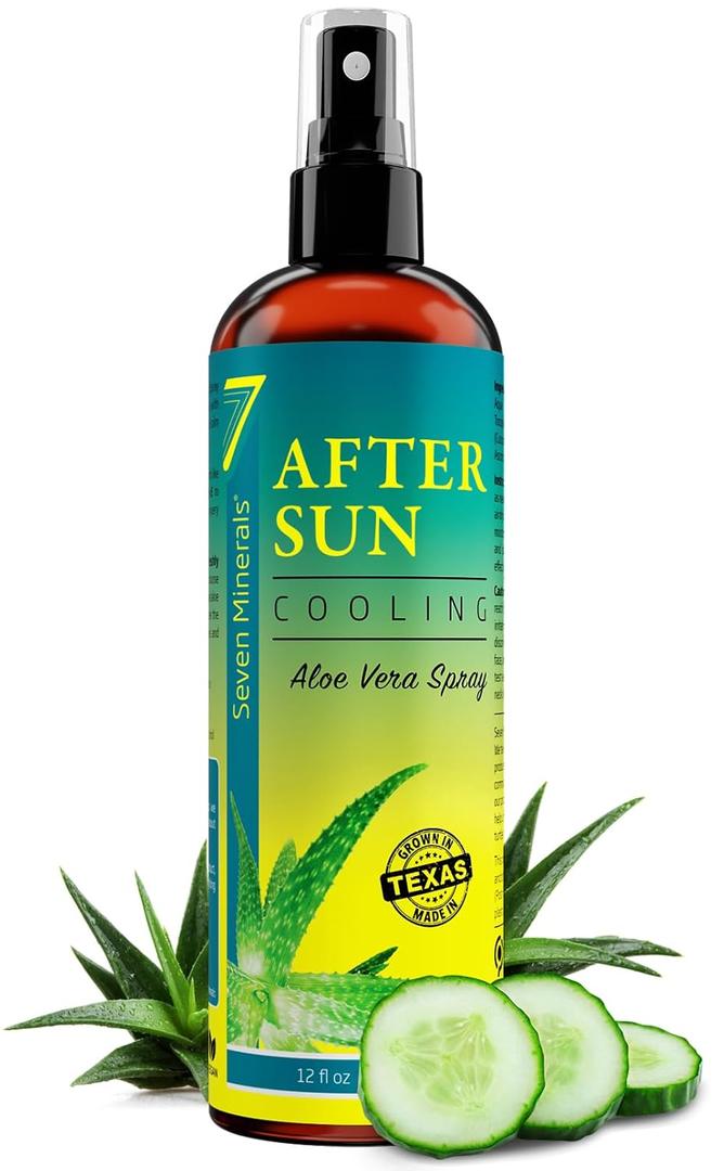 Seven Minerals NEW Cooling After Sun Spray with Aloe Vera - For Skin & Face with Instant Sunburn Relief. Unlike Regular Aftersun Lotion With Cucumber & Vitamin E (12 Fl Oz)