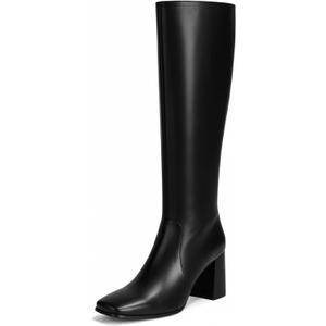 Vipost 3.35-inch Square Toe Knee High Boots for Women, Chunky Block Heel Tall Boots for Women with Side Zipper, Fashion Comfortable Long Fall Winter Boot 2025 (8, Black)